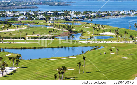 Waterfront golf course in Florida. Sports grounds with green grass in Boca Grande, small town on Gasparilla Island 138049879
