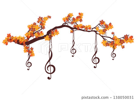 maple tree branch with bright autumn foliage and hanging musical treble clef decor vector border maple tree branch with bright autumn foliage and hanging musical treble clef decor vector border 138050031