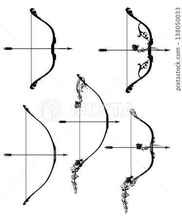 fairy tale elf archer stretched bow with arrow decorated with rose flowers black vector design set fairy tale elf archer stretched bow with arrow decorated with rose flowers black vector design set 138050033