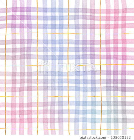 Gold Line Pink Purple Gradient Plaid Gingham Madras Check Hand Drawn Background Pattern Overlay 138050152