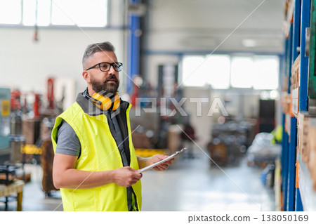 Manager controlling quality of products in factory. Manager controlling quality of products in factory. 138050169