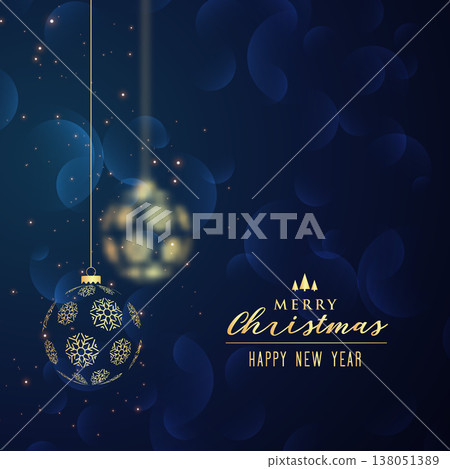 hanging golden christmas balls blue background 138051389