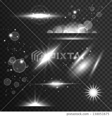 set of sparkles, light effect and lens flare in transparent style set of sparkles, light effect and lens flare in transparent style 138051675