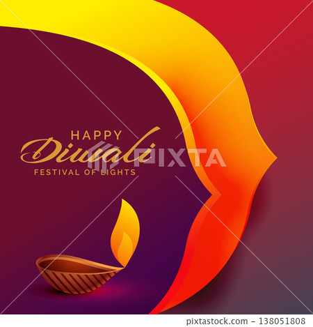 happy diwali festival greeting design with diya lamp 138051808