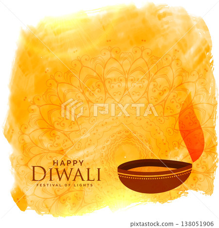 beautiful diwali background with diya and watercolor stain 138051906