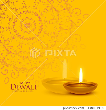 yellow festival background with diwali diya lamp and mandala decoration yellow festival background with diwali diya lamp and mandala decoration 138051918