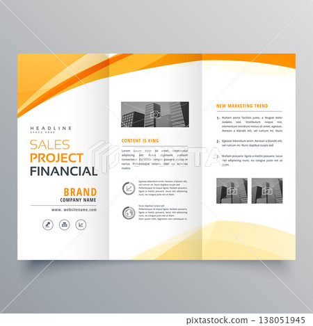 yellow wavy tri fold business brochure design template vector yellow wavy tri fold business brochure design template vector 138051945