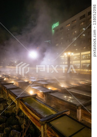 Gunma Prefecture: A scene of Kusatsu Onsen with rising steam. 138052098