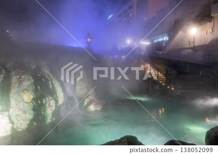 Gunma Prefecture: A scene of Kusatsu Onsen with rising steam. Gunma Prefecture: A scene of Kusatsu Onsen with rising steam. 138052099