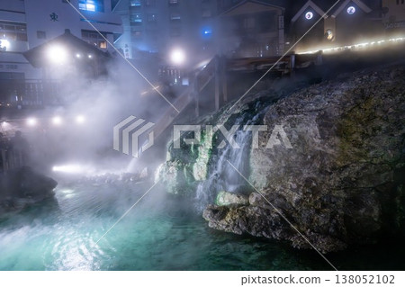 Gunma Prefecture: A scene of Kusatsu Onsen with rising steam. Gunma Prefecture: A scene of Kusatsu Onsen with rising steam. 138052102