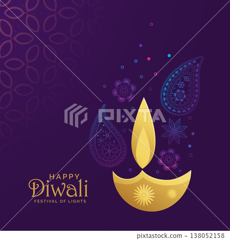 golden diwali diya with paisley decoration golden diwali diya with paisley decoration 138052158