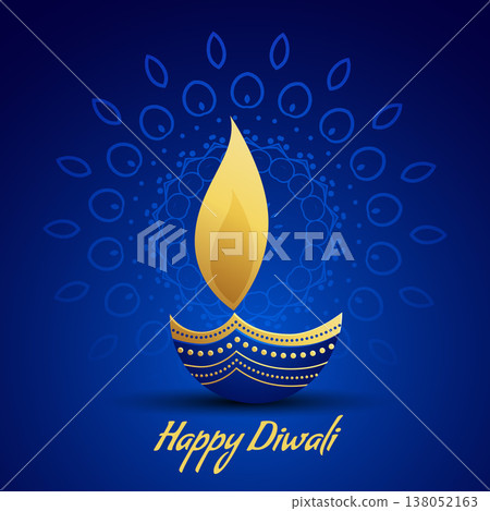 happy diwali festival greeting with decorative diya lamp on blue background happy diwali festival greeting with decorative diya lamp on blue background 138052163