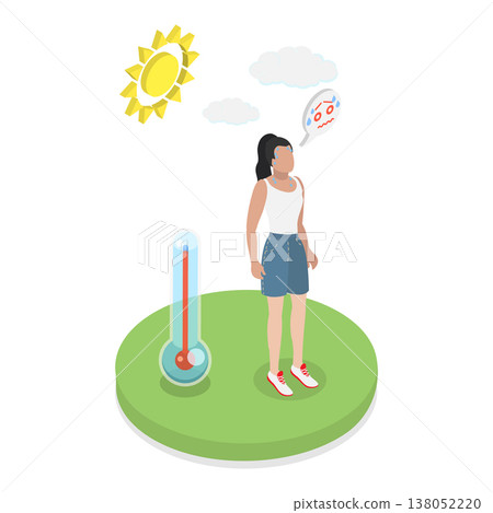3D Isometric Flat Vector Illustration of Uncomfortable Weather, Severe Weather Impacts Those Dealing With Winter Cold And Summer Heat. Item 1 3D Isometric Flat Vector Illustration of Uncomfortable Weather, Severe Weather Impacts Those Dealing With Winter Cold And Summer Heat. Item 1 138052220