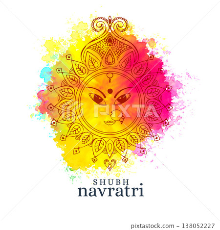 happy navratri illustration with maa durga face on watercolor background happy navratri illustration with maa durga face on watercolor background 138052227