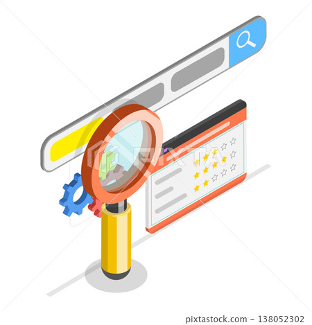 3D Isometric Flat Vector Illustration of SEO Analysis, Keyword Research and Optimization. Item 3 3D Isometric Flat Vector Illustration of SEO Analysis, Keyword Research and Optimization. Item 3 138052302
