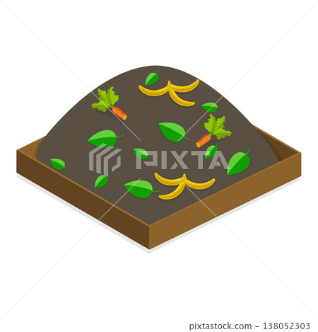3D Isometric Flat Vector Illustration of Organic Disposal, Recycling Food Waste And Kitchen Scraps In Compost Collection Program. Item 1 3D Isometric Flat Vector Illustration of Organic Disposal, Recycling Food Waste And Kitchen Scraps In Compost Collection Program. Item 1 138052303