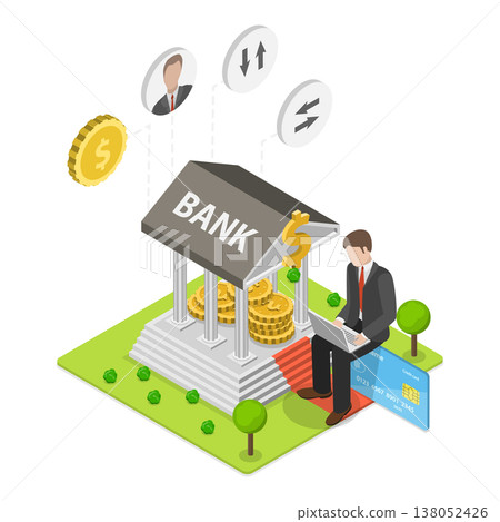 3D Isometric Flat Vector Illustration of Market Analysis, Finances Management Service. Item 1 3D Isometric Flat Vector Illustration of Market Analysis, Finances Management Service. Item 1 138052426