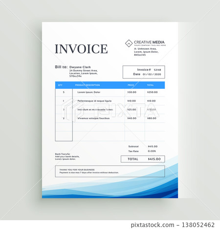 blue wave invoice template design vector blue wave invoice template design vector 138052462