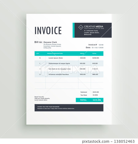 invoice vector template design in blue theme invoice vector template design in blue theme 138052463
