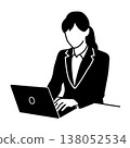 A business illustration of a woman in a suit working on a laptop. 138052534