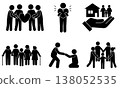 A set of welfare pictograms illustrating community coexistence and mutual support. 138052535