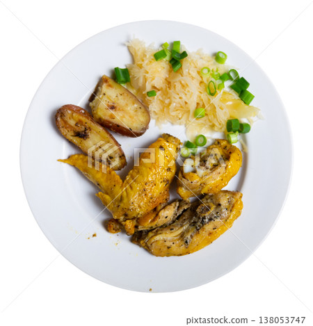 Fried chicken with potatoes and cabbage Fried chicken with potatoes and cabbage 138053747