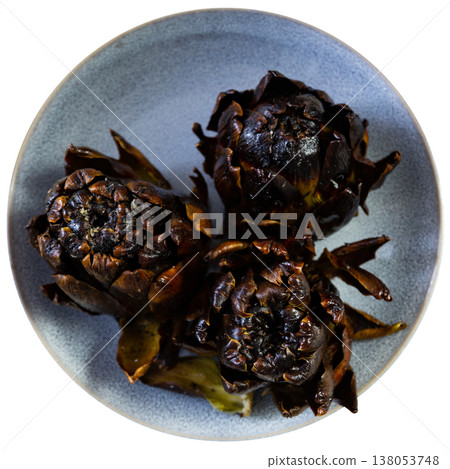 Fried or baked artichokes are dietary dish of Mediterranean cuisine Fried or baked artichokes are dietary dish of Mediterranean cuisine 138053748