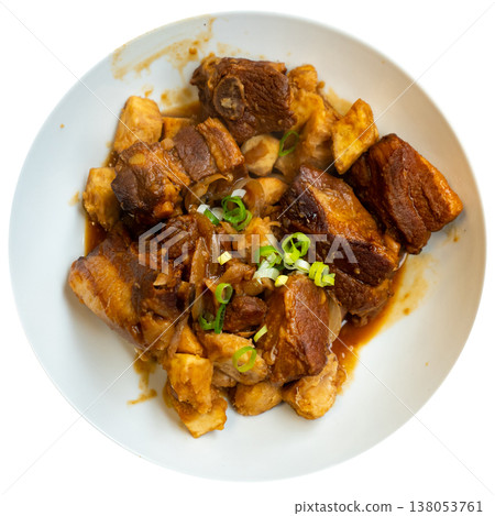 Pork ribs cooked in Chinese style with taro root vegetable and red wine or soy sauce Pork ribs cooked in Chinese style with taro root vegetable and red wine or soy sauce 138053761