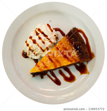 Slice of sweet tasty orange cake with jelly 138053772