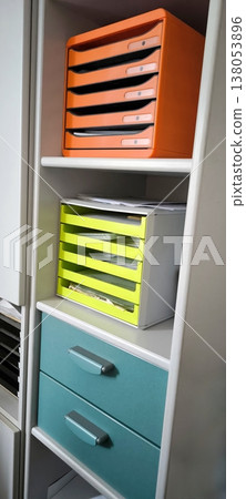 Bright document trays and organizers for a modern office or home office Bright document trays and organizers for a modern office or home office 138053896