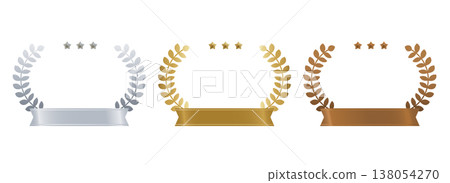 Laurel Wreath Award Badge Set (Gold, Silver, Bronze) Ribbon Template (No Text) Laurel Wreath Award Badge Set (Gold, Silver, Bronze) Ribbon Template (No Text) 138054270