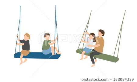 Toddlers playing on an indoor swing 138054359
