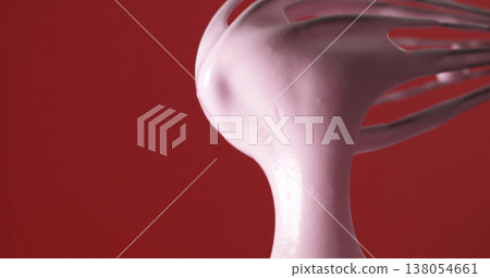 Whipping pink cream with a whisk in a kitchen on a bright red background during the day Whipping pink cream with a whisk in a kitchen on a bright red background during the day 138054661