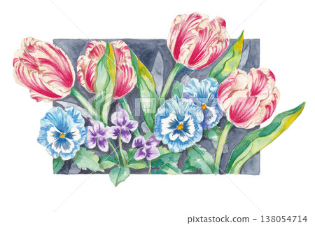 手繪水彩春季植物插圖 138054714