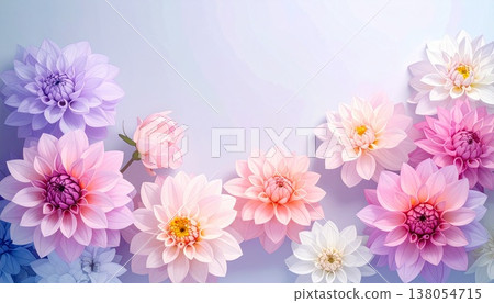 背景是柔和的、類似大麗花的花朵。 138054715