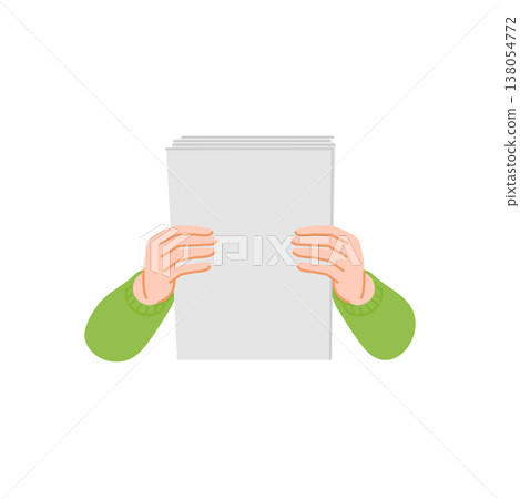 俯視角度的插圖，描繪了某人手工整理文件的場景。 138054772