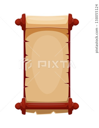 Scroll parchment Caribbean pirates or corsairs game icon. Cartoon vector vintage treasure map template with wooden frame, old paper blank for sea fantasy adventure game menu, quest, notice or message 138055124