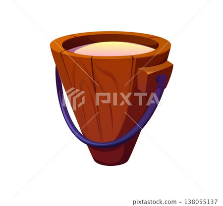 Cartoon vector letter V as a wooden farm bucket. Vector agriculture typeface font symbolizing harvest and countryside rural lifestyle. Funny English alphabet character as rustic farming tool Cartoon vector letter V as a wooden farm bucket. Vector agriculture typeface font symbolizing harvest and countryside rural lifestyle. Funny English alphabet character as rustic farming tool 138055137