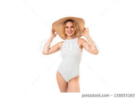Woman wearing a swimsuit and a hat smiles happily, PNG Woman wearing a swimsuit and a hat smiles happily, PNG 138055165
