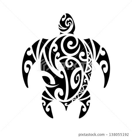 Maori sea turtle animal ethnic graphic tattoo or decor. Polynesian ethnic folk print, Samoan tribe abstract symbol. Maori tribal black tattoo 138055192