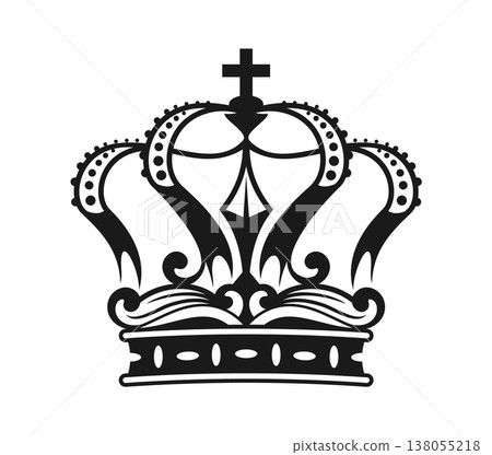 Heraldic king medieval crown or jewelry. Antique royal queen tiara, historic heraldic monarch hat. Ancient Coat of Arms king crown 138055218