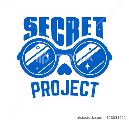 Blue Y2K streetwear secret project icon or symbol. Clothing graphic Y2K label element, apparel text vintage isolated vector print. Brand futuristic retro emblem or streetwear typography funky icon 138055221