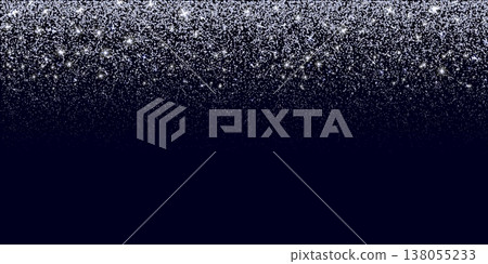 Silver shiny glitter star confetti and dust spray effect, sequin and shimmer luminous particles glow background. Vector festive celebration luxury holiday abstract texture overlay on dark backdrop 138055233