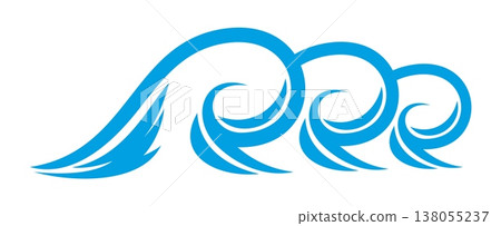 Nautical blue storm or tsunami wave icon or emblem. Nautical yachting sport blue wave emblem, marine travel company swirly stream isolated vector icon. Ocean navigation graphic flow sign or symbol 138055237
