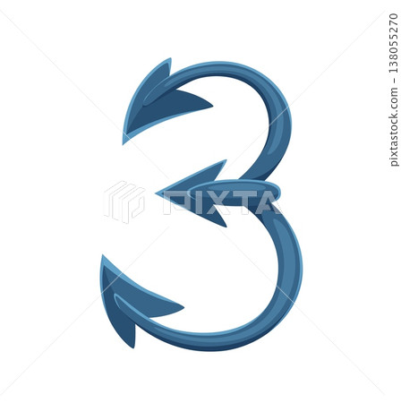 Pirate font number 3 cartoon corsair typeface alphabet character with curved hook arrows. Fantasy nautical numeral symbol. Vector digit three figure for pirate font abc typography and learning numbers Pirate font number 3 cartoon corsair typeface alphabet character with curved hook arrows. Fantasy nautical numeral symbol. Vector digit three figure for pirate font abc typography and learning numbers 138055270