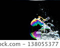 Bursted soap bubbles floating against a black background 138055377
