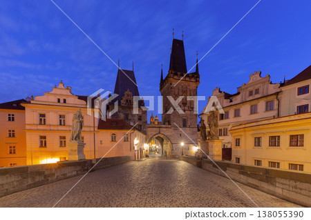Old Town Bridge Tower on Charles Bridge at dawn in Prague, Czech Republic 138055390