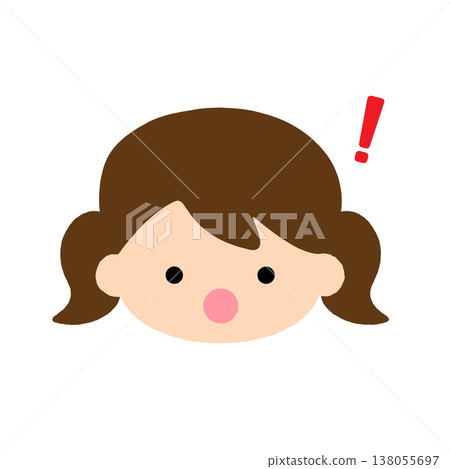 Simple and cute girl's face icon, surprised expression child character illustration, character expression material. 138055697