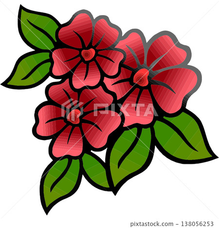 Three Red Flowers with Green Leaves Vector Illustration Three Red Flowers with Green Leaves Vector Illustration 138056253
