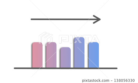 A bar graph with horizontal arrows represents a business image of stable performance and maintaining the current status (pink-purple gradient). 138056330